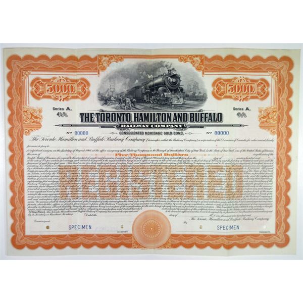 Toronto, Hamilton and Buffalo Railway Co. 1916 Specimen Bond Rarity