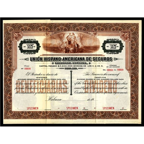 Union Hispano-Americana De Seguros Specimen Bond.