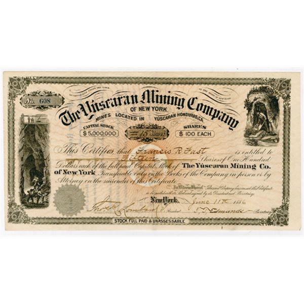 Yuscaran Mining Co., 1886 I/U Stock Certificate