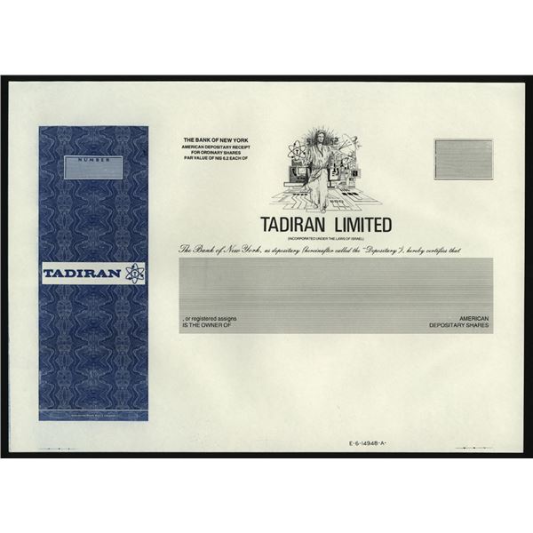 Tadiran Ltd., 1970-80's Progress Proof Stock Certificate
