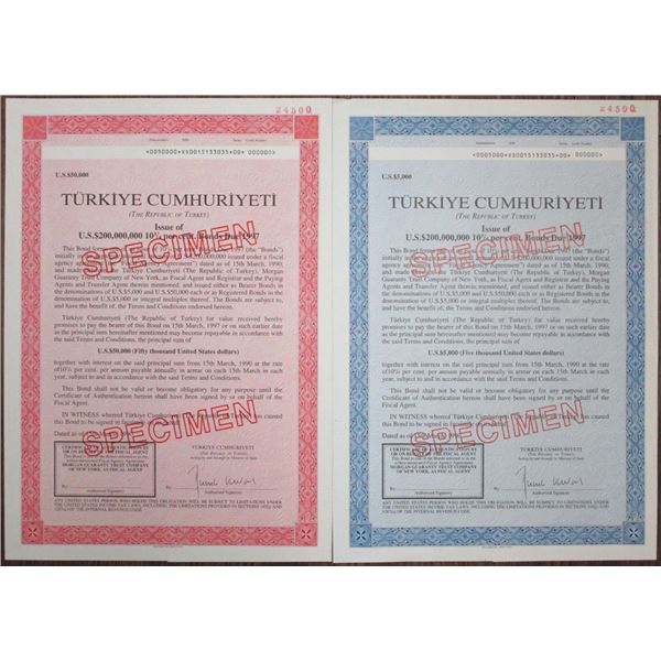 Republic of Turkey Specimen Bond Pair, 1990