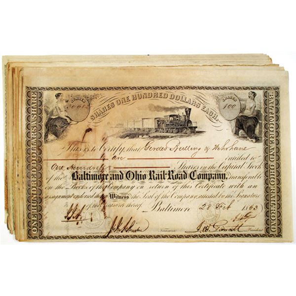 Baltimore & Ohio Rail Road Co. Issued Stock Certificate Group of 16, 1851