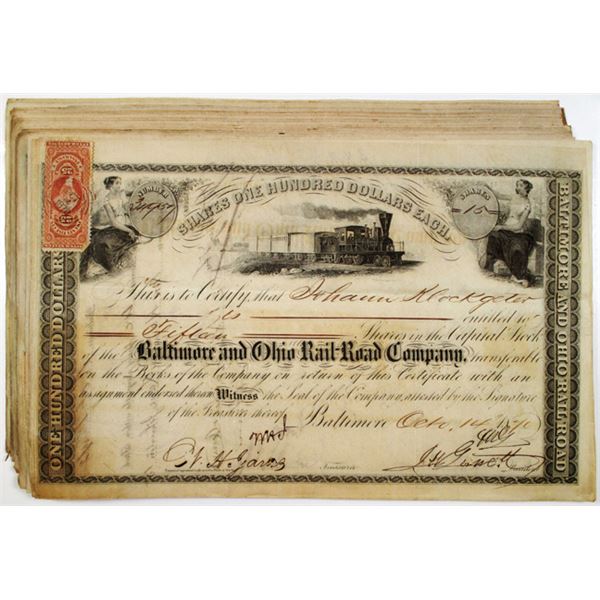Baltimore & Ohio Rail Road Co. Issued Stock Certificate Group of 16, 1851