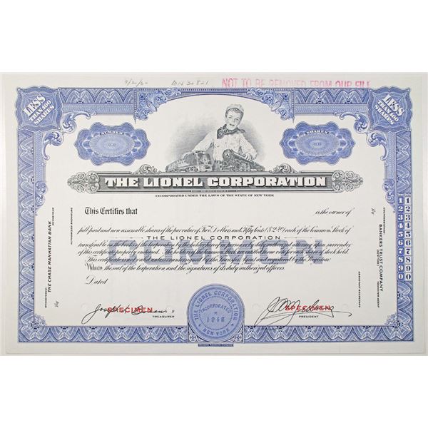 Lionel Corp. 1960 Specimen Stock Certificate