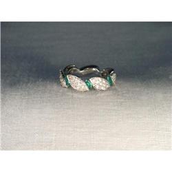 14K WG Gold Emerald Diamond Wedding Ring Band #2313719