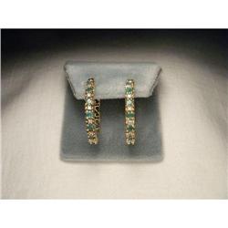 14K Gold Emerald Diamond Filigree Hoop Earrings#2321397