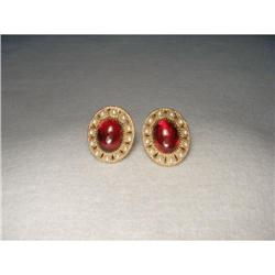 14K Gold Garnet Seed Pearl Filigree Earrings #2321415