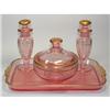 Image 1 : Rose Pink Paden City Glass Perfume Bottle Set #2329681