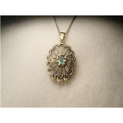 18K Gold Rose Diamond Emerald Filigree Pendant #2330004