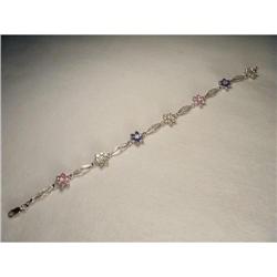 14K 10K WG Multi-color Sapphire Floral Bracelet#2330058