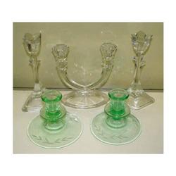 Green Depression Glass Candle Sticks  #2342948