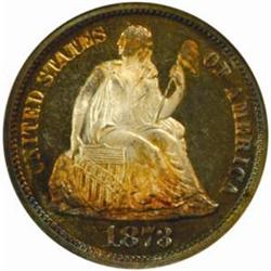 1873 Dime. No Arrows, Closed 3 PR67 (NGC)