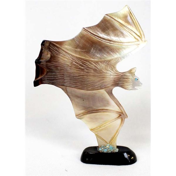 Zuni Carved Abalone Bat Fetish by Yancy Halusewa