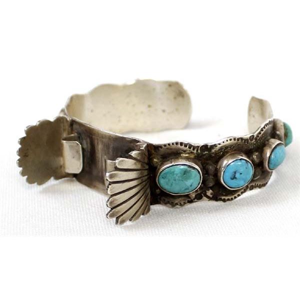Vintage SSilver Navajo Bisbee Turquoise Watch Band