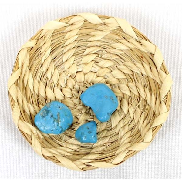 Tahona Oodham Mini Basket w/3 Turquoise Nuggets