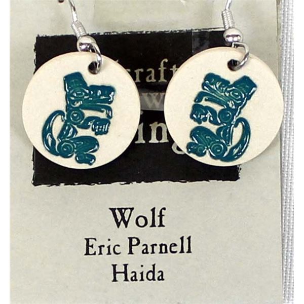 Haida Stoneware Wolf Earrings by Eric Parnell