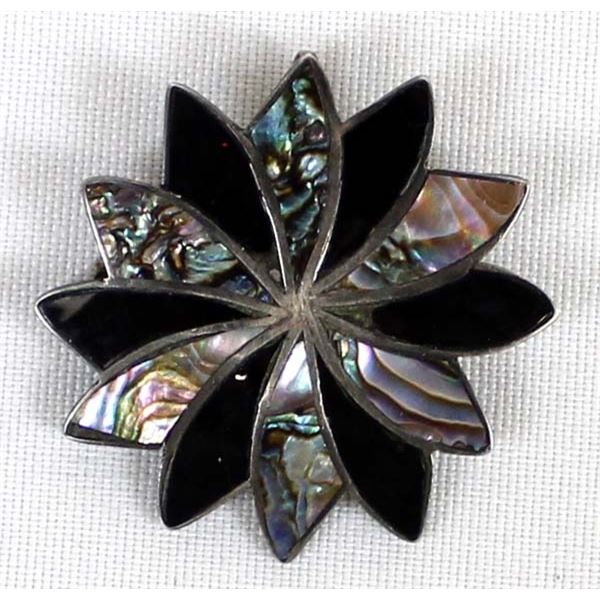 Mexican Onyx & Abalone Sterling Silver Pin/Pendant