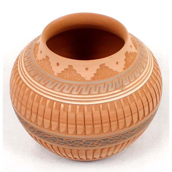 Navajo Etched and Hand Painted Bowl Signed