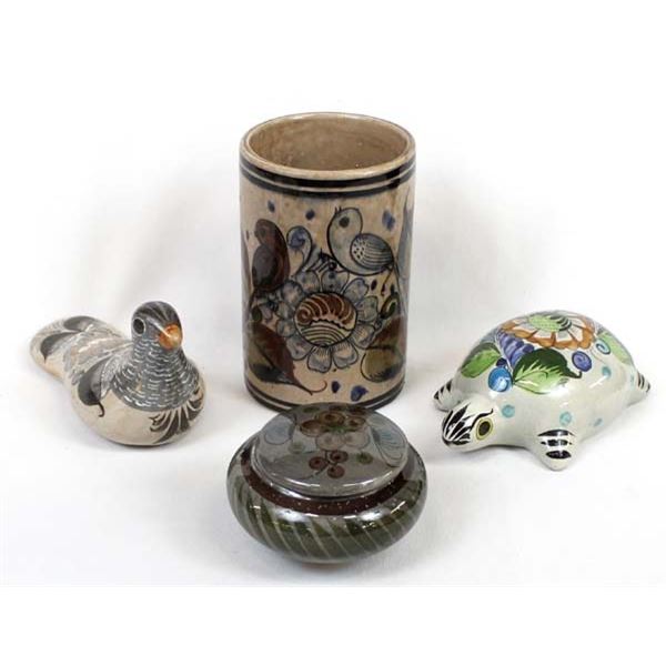 Tonala Turtle, Bird, Cylinder & Lidded Bowl