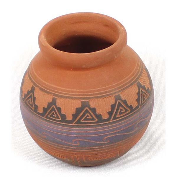 Navajo Etched and Hand Painted Bowl Signed