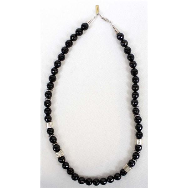Tommy Singer Sterling Silver and Onyx Necklace, Onyx Beads are approx 1/4" W