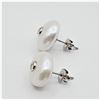 Image 3 : Sterling Silver Genuine Button Pearl & Cubic Zirconia Earrings