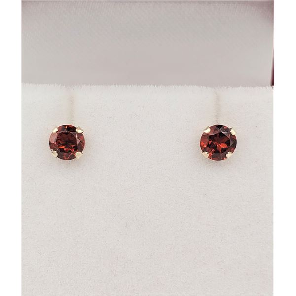 Gold Genuine Garnet Stud Earrings