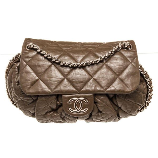 Chanel Distressed Metallic Silver CC Chain Around Shoulder Bag
