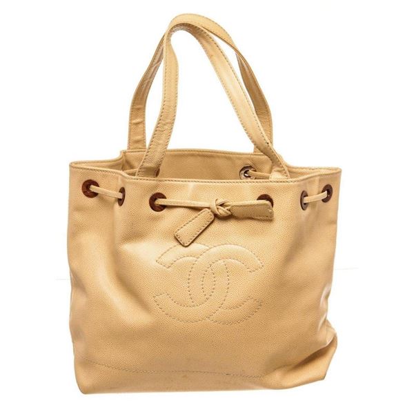 Chanel Beige Calfskin Leather Drawstring Tote bag