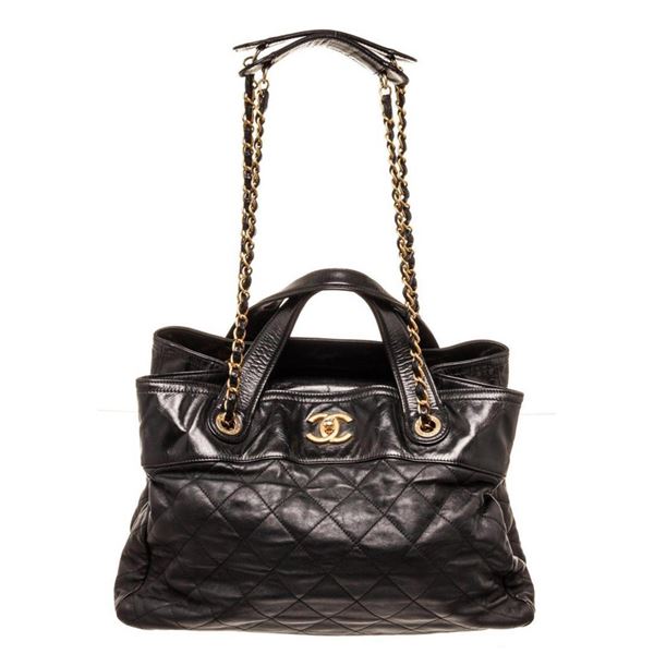 Chanel Black Labmskin Leather Stanbul Large Flap Shoulder Bag