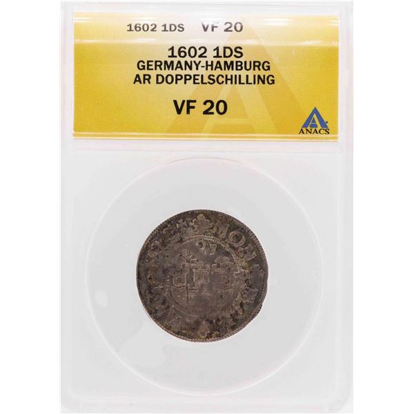 1602 Germany-Hamburg AR Doppelschilling Coin ANACS VF20