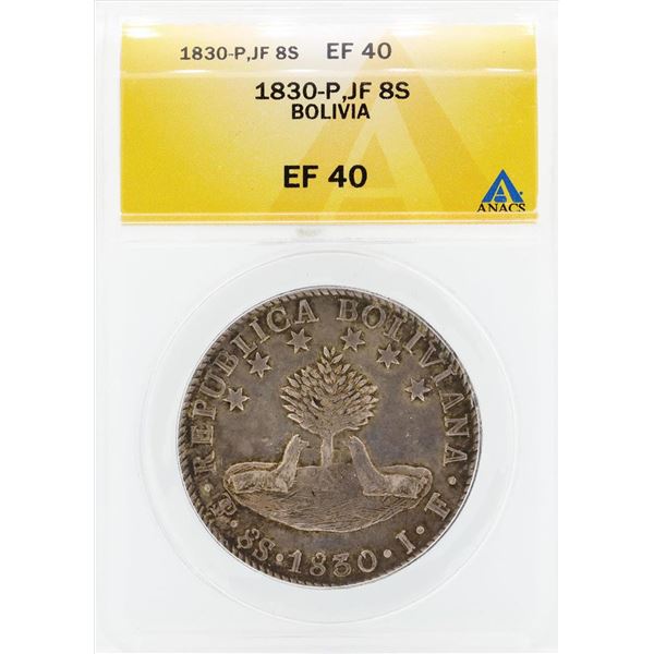 1830-P JF 8 Soles Bolivia Coin ANACS EF40