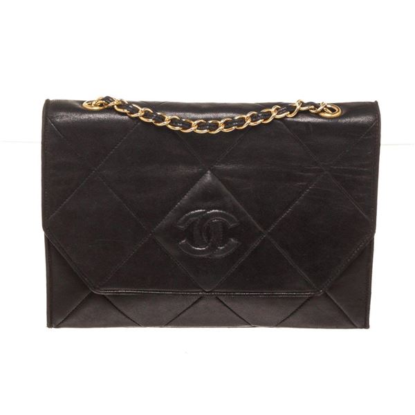 Chanel Black Leather Envelope Flap Shoulder Bag