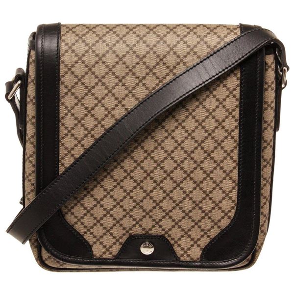 Gucci Beige Canvas Leather Snap Flap Messenger Bag