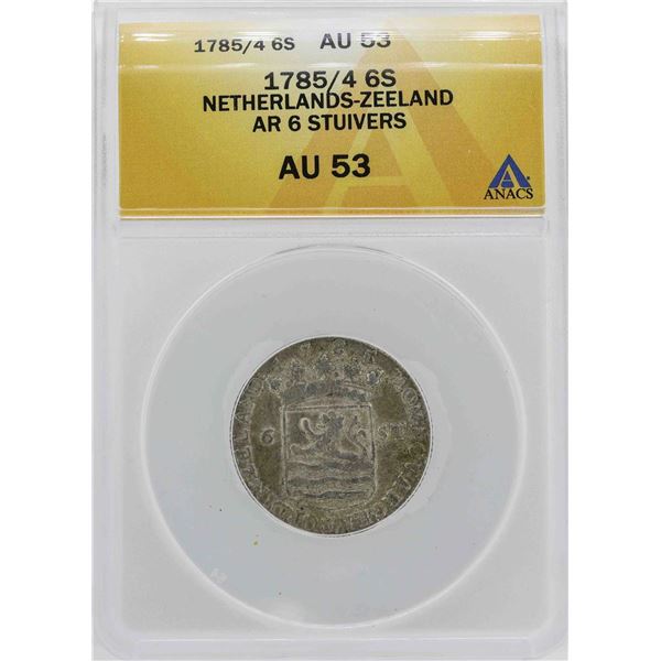 1785 Netherlands-Zeeland 6 Stuivers Coin ANACS AU53