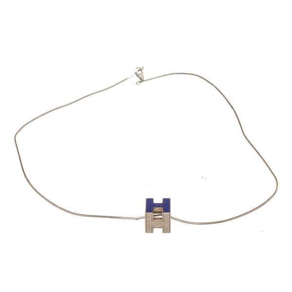 Hermes Blue Silver Pop H Pendant Necklace