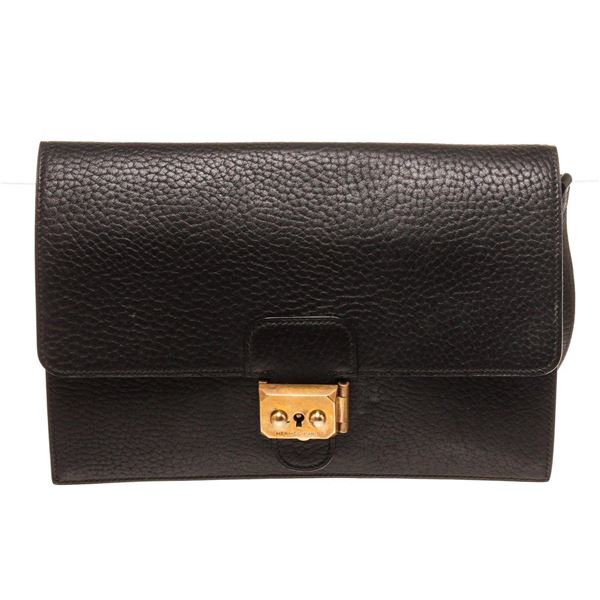 Hermes Black Leather Vintage Courchevel Jet Clutch Bag
