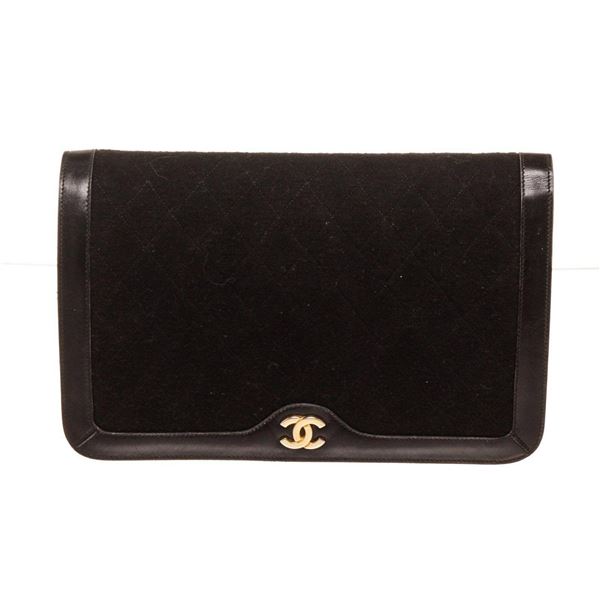 Chanel Black Velvet Clutch Bag