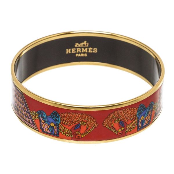 Hermes Red Multicolor Printed Enamel Bangle
