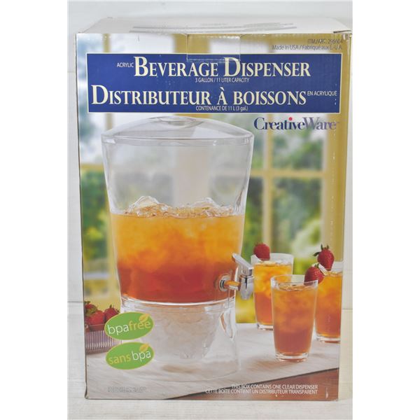 CLEAR ACRYLIC BEVERAGE DISPENSER - NEW