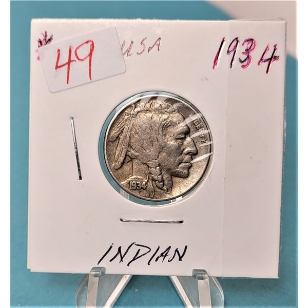 13)  US 1934 INDIAN HEAD AND BUFFALO SILVER
