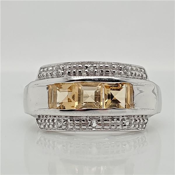 EC129-125 SILVER CITRINE & WHITE TOPAZ(0.9CT) RING
