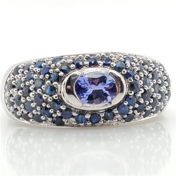 EC129-105 SILVER TANZANITE&SAPPHIRE(1.5CT) RING
