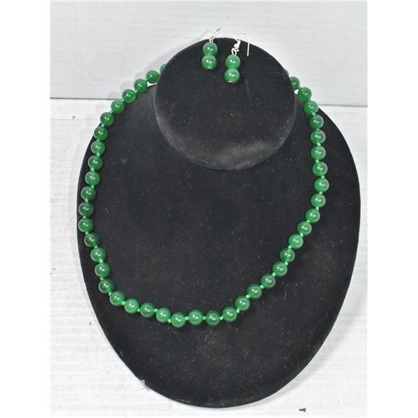 #36- GREEN EMERALD BEAD NECKLACE & EARRINGS
