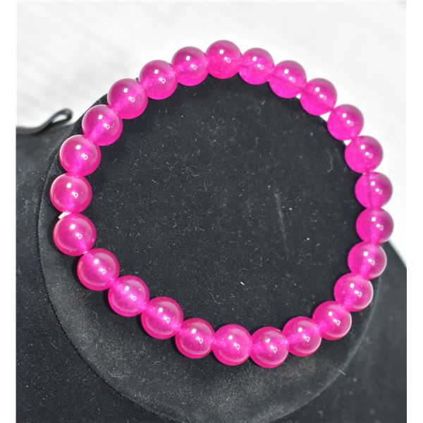 #2-ROSE JADE BEAD BRACELET 7.5"/ 8mm
