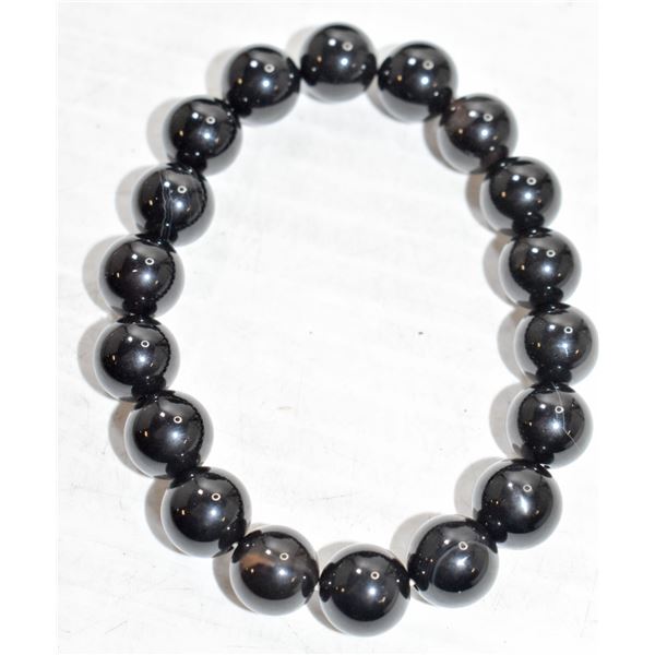 #273-NATURAL BLACK OBSIDAN BEAD BRACELET