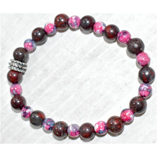 #292-NATURAL BLOODSTONE & RAINBOW JASPER BRACELET
