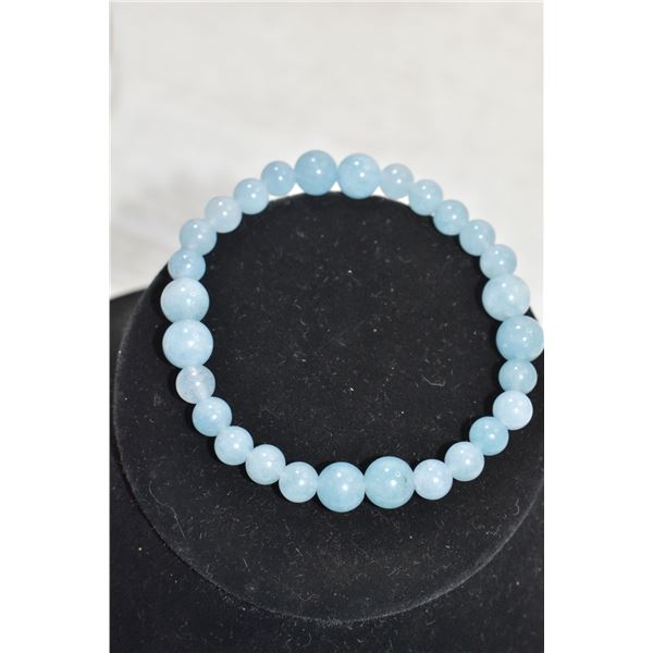 #346-NATURAL LARIMAR WATER PATTERN BEAD BRACELET