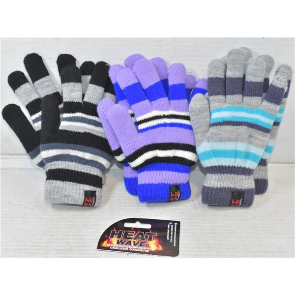 3 PACK HEAT WAVE GLOVES - KIDS