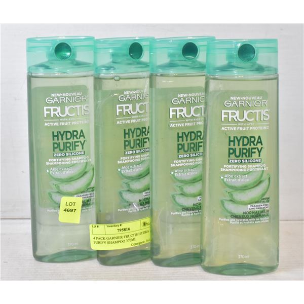 4 PACK GARNIER FRUCTIS HYDRA PURIFY SHAMPOO 370ML